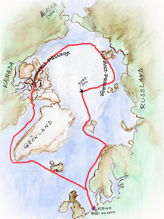 Arktiskarte von Paul und Napoleons Reise zum Nordpol